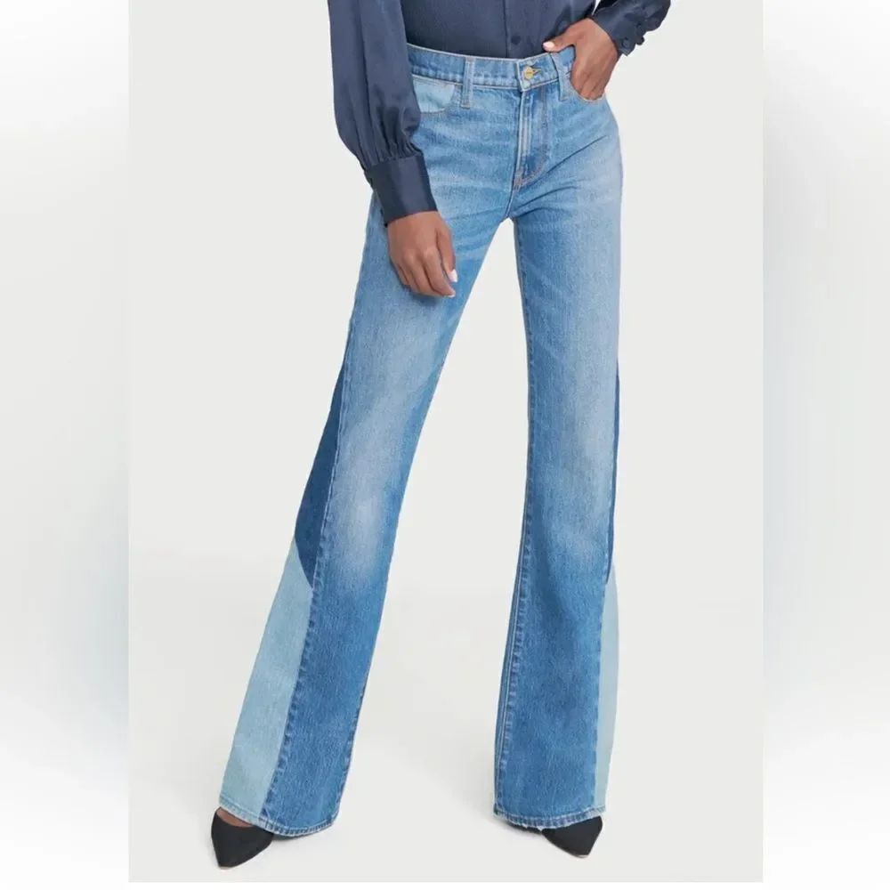 Frame Denim Le High Flare Diagonal Block in Kingsley NWT